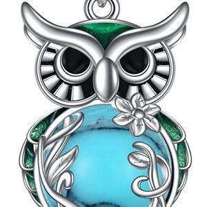 LUHE Moonstone Owl Necklace Gifts Sterling Silver Filigree Owl Pendant Necklace